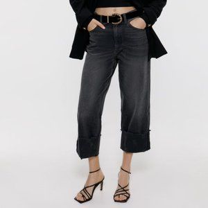 Black Zara Wide Legged Cuffed Jeans, Size 27(4)